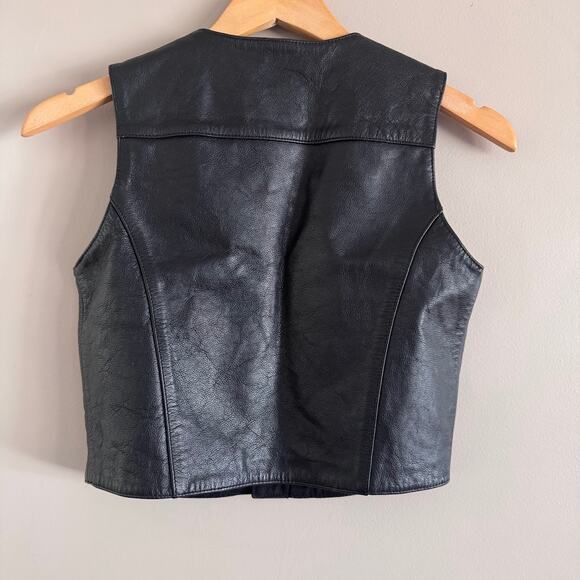 Harley Davidson Youth Black Leather Vest Snap Button Closure Childs Size Medium - Picture 2 of 8